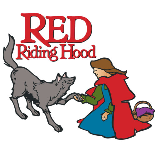 Red Riding Hood logo - words with Red Riding Hood and the wolf