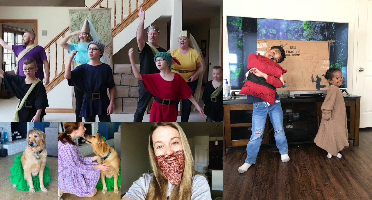 A collage of people in their homes putting on a play from Missoula Children's Theatre's Playdate Create.